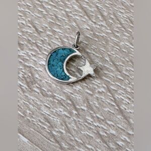 Silver and Blue Crescent Moon Pendant Vintage